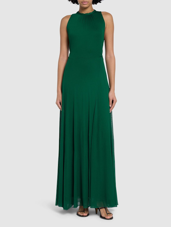 Max Mara: Carnet viscose blend long dress - Green - women_1 | Luisa Via Roma