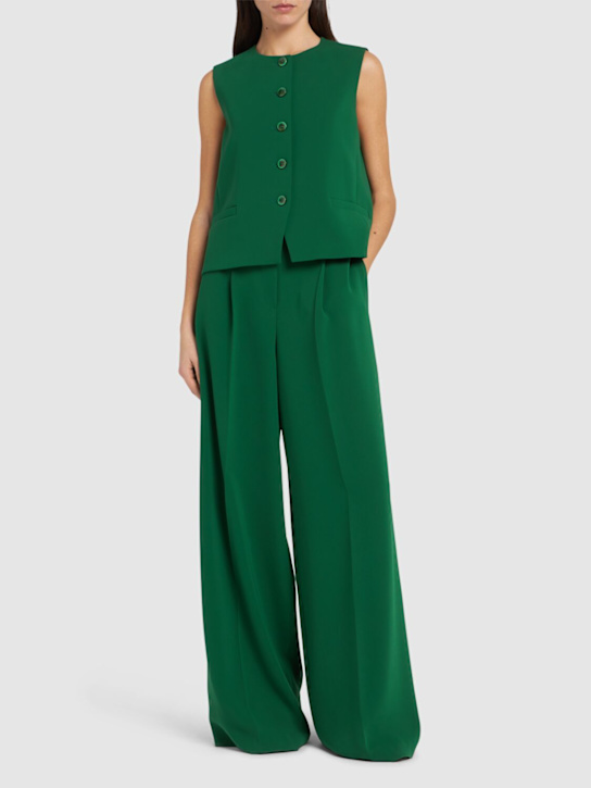 Max Mara: Laccato triacetate blend wide pants - Green - women_1 | Luisa Via Roma
