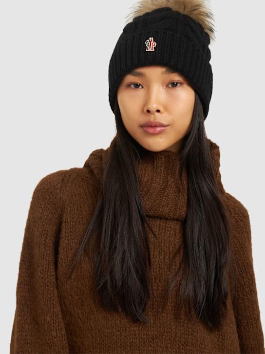 Moncler Grenoble: Virgin wool blend beanie w/ pompom - women_1 | Luisa Via Roma