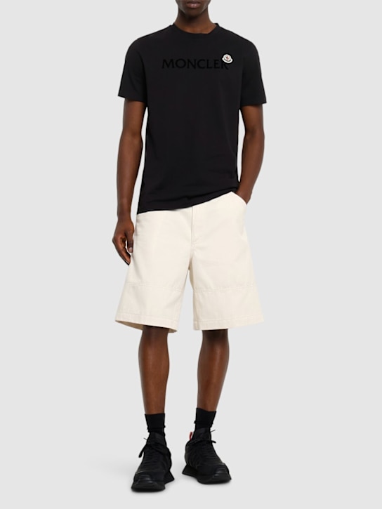 Moncler: Cotton twill shorts - White Ivory - men_1 | Luisa Via Roma