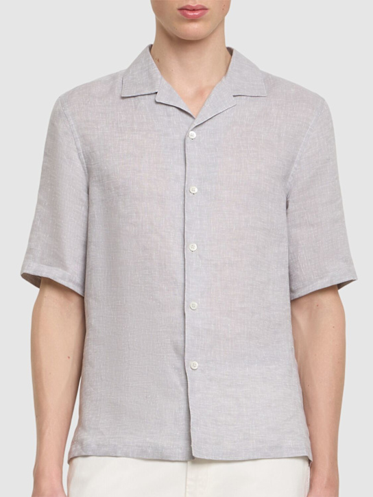 Brunello Cucinelli: Short sleeve linen shirt - White - men_2 | Luisa Via Roma
