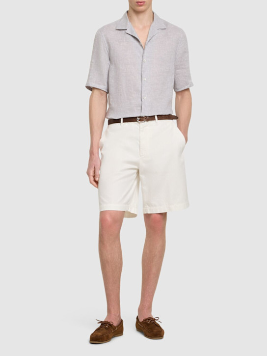 Brunello Cucinelli: Short sleeve linen shirt - White - men_1 | Luisa Via Roma