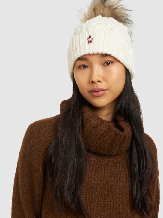 Moncler Grenoble: Virgin wool blend beanie w/ pompom - women_1 | Luisa Via Roma
