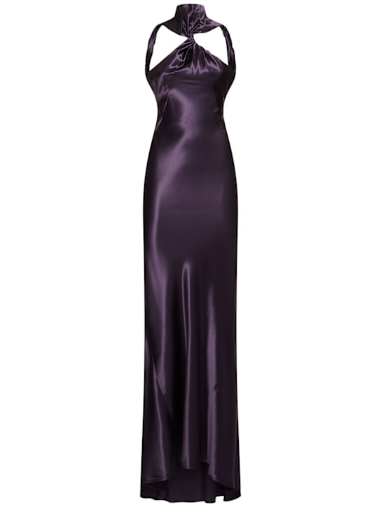 The Attico: Shiny satin open back long dress - Purple - women_0 | Luisa Via Roma