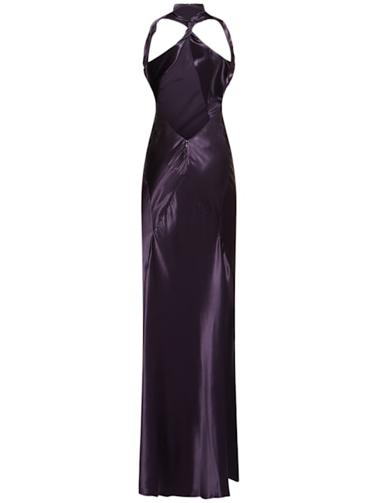 The Attico: Shiny satin open back long dress - Purple - women_3 | Luisa Via Roma