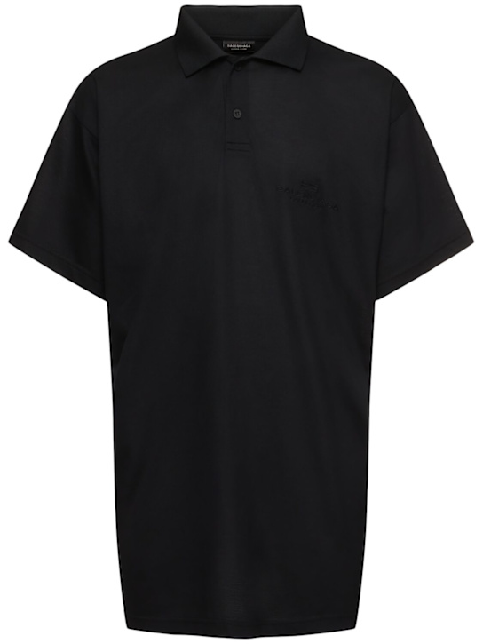 Balenciaga: Logo cotton polo shirt - Black - men_0 | Luisa Via Roma