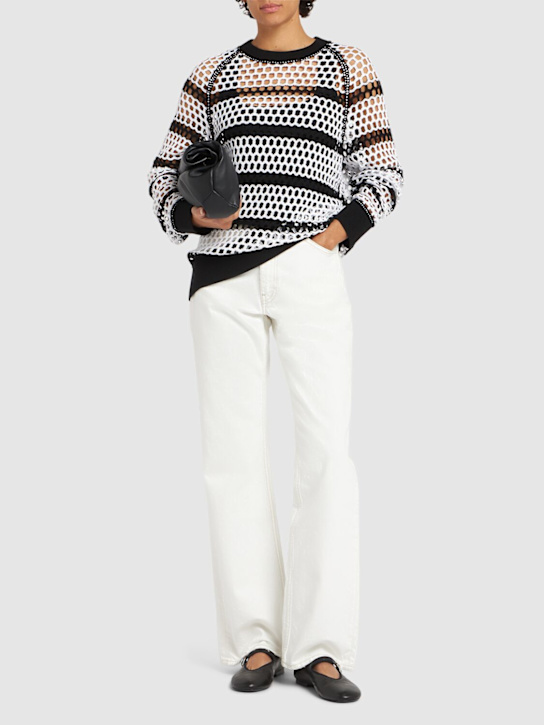 Max Mara: Falena cotton knit crewneck sweater - White/Multi - women_1 | Luisa Via Roma