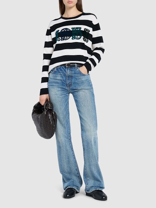 Max Mara: Viterbo wool crewneck sweater - Black/Multi - women_1 | Luisa Via Roma