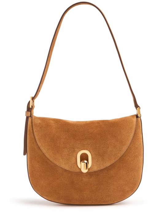 Savette: The Tondo suede leather hobo bag - Saddle - women_0 | Luisa Via Roma