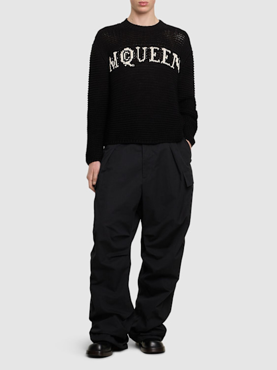 McQueen: Logo crewneck cotton sweater - Black/Ivory - men_1 | Luisa Via Roma