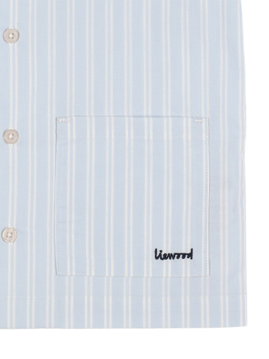Liewood: Striped cotton shirt & shorts - White/Blue - kids-boys_1 | Luisa Via Roma