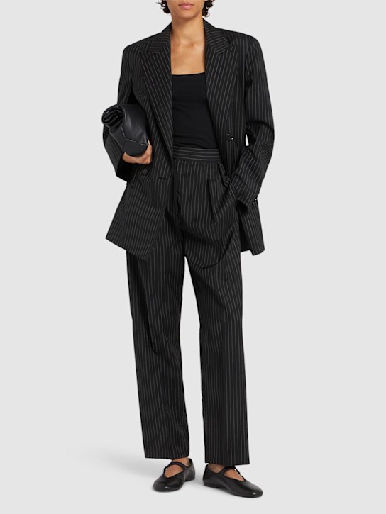 Max Mara: Sesamo pinstripe wool pants - Black - women_1 | Luisa Via Roma