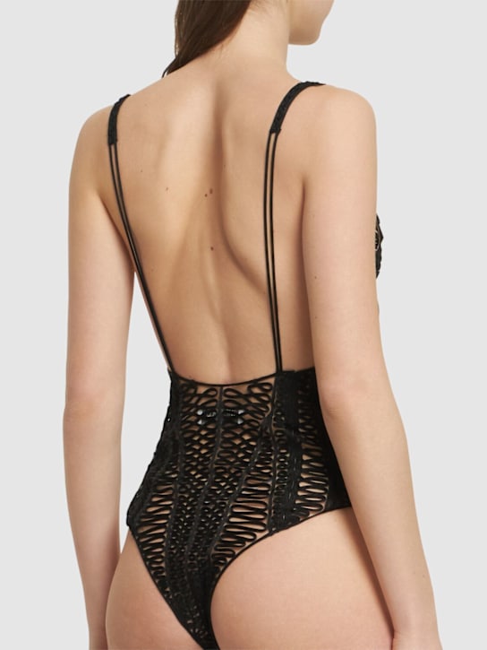 The Attico: Embroidered sheer tulle bodysuit - Black - women_2 | Luisa Via Roma