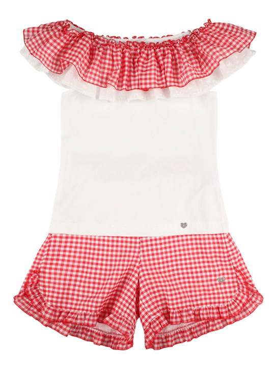 Monnalisa: T-shirt e shorts con ruches - Bianco/Rosso - kids-girls_0 | Luisa Via Roma