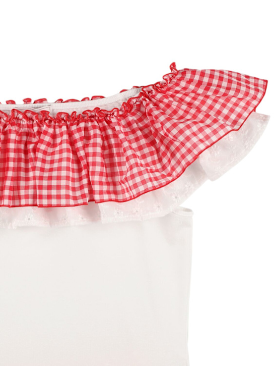 Monnalisa: T-shirt e shorts con ruches - Bianco/Rosso - kids-girls_1 | Luisa Via Roma