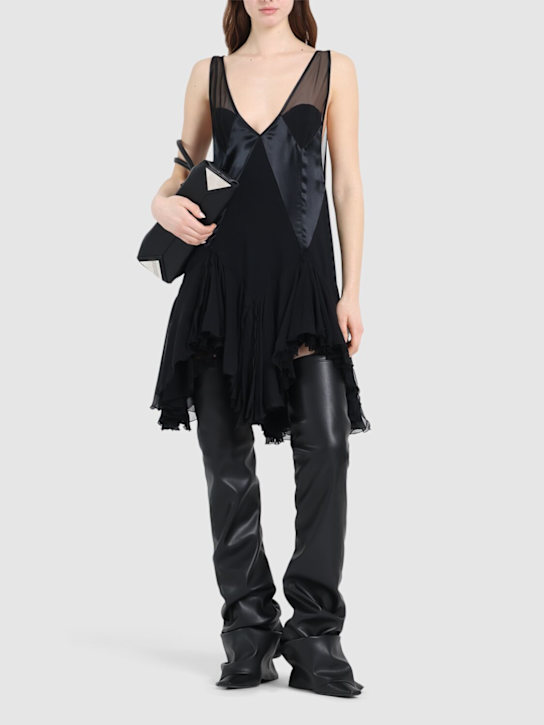 The Attico: Cady satin & tulle mini dress - Black - women_1 | Luisa Via Roma