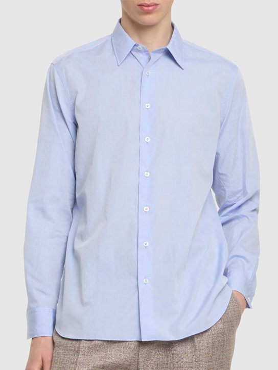 Lardini: Cotton poplin shirt - Blue - men_3 | Luisa Via Roma