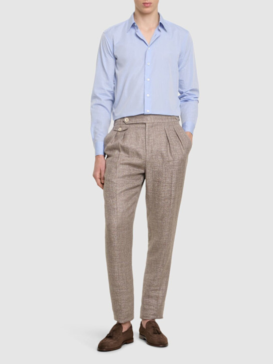 Lardini: Cotton poplin shirt - Blue - men_2 | Luisa Via Roma