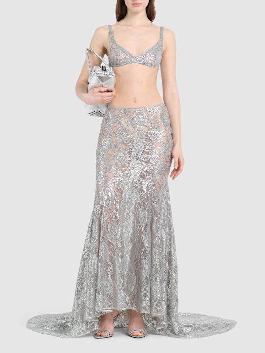 The Attico: Gonna in pizzo ricamato effetto vintage - Argento - women_1 | Luisa Via Roma