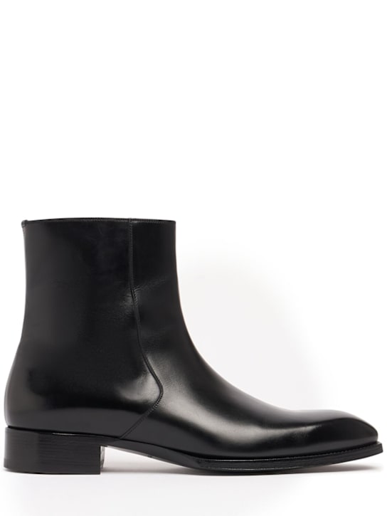 Tom Ford: Elkan burnished leather zip boots - men_0 | Luisa Via Roma
