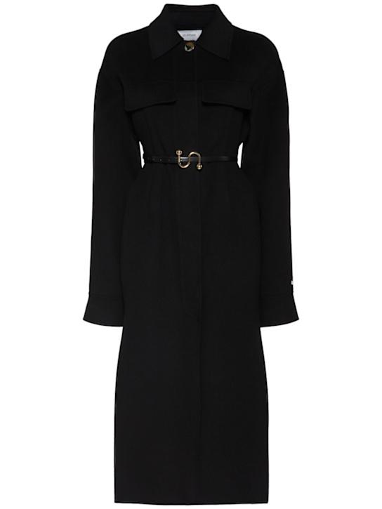 Sportmax: Olio belted wool long coat - women_0 | Luisa Via Roma