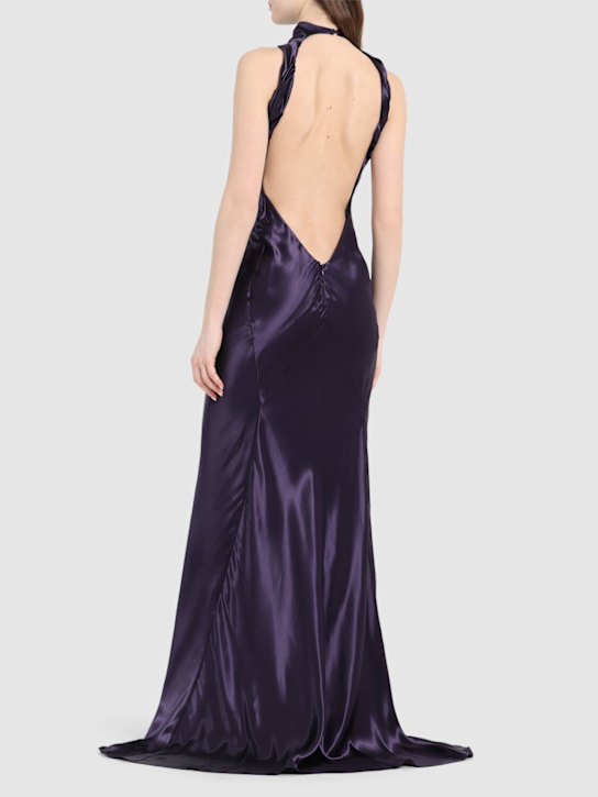 The Attico: Shiny satin open back long dress - Purple - women_2 | Luisa Via Roma