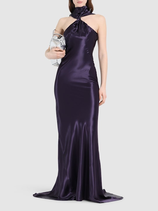 The Attico: Shiny satin open back long dress - Purple - women_1 | Luisa Via Roma