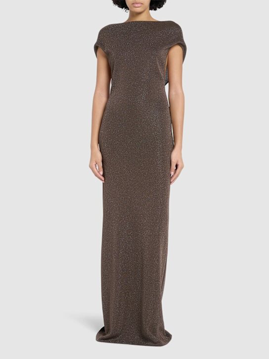 Max Mara: Eschimo viscose blend lurex long dress - women_1 | Luisa Via Roma