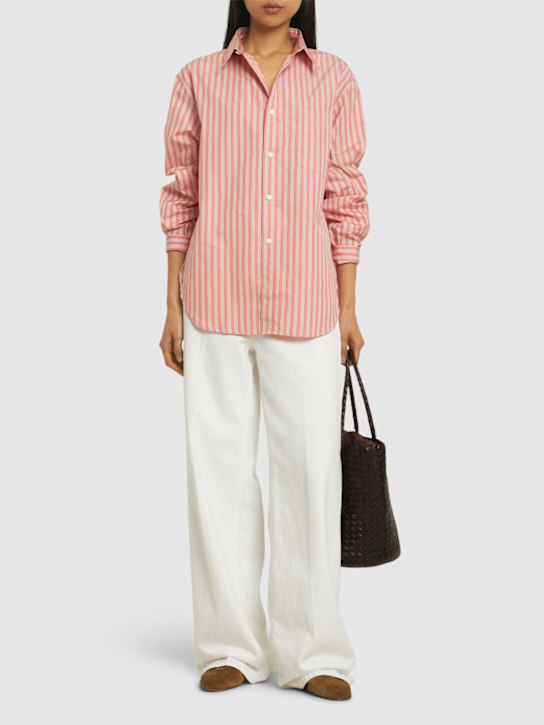 Matteau: Classic striped cotton poplin shirt - White/Pink - women_1 | Luisa Via Roma