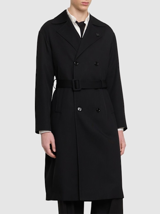 Lardini: Wool trench coat - Black - men_3 | Luisa Via Roma