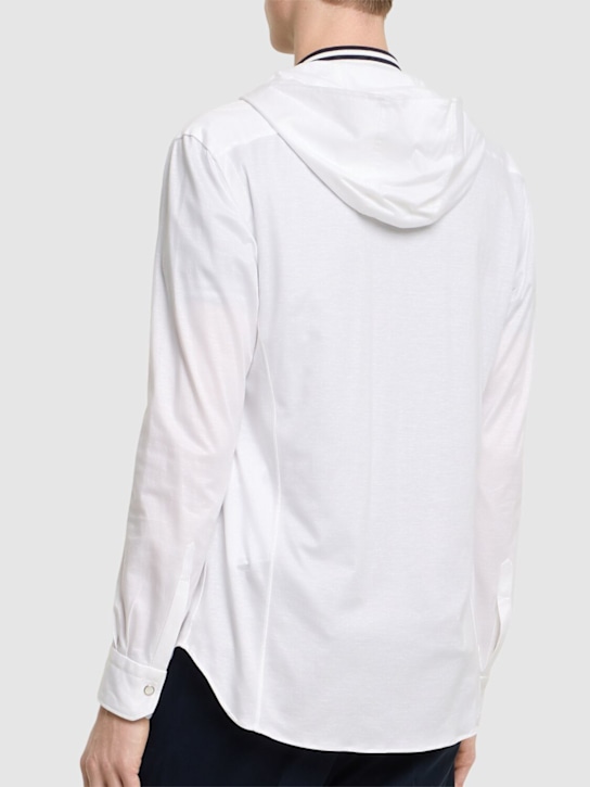 Kiton: Hooded cotton denim shirt - White - men_2 | Luisa Via Roma