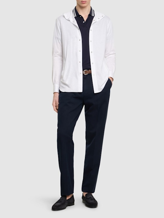 Kiton: Hooded cotton denim shirt - White - men_1 | Luisa Via Roma