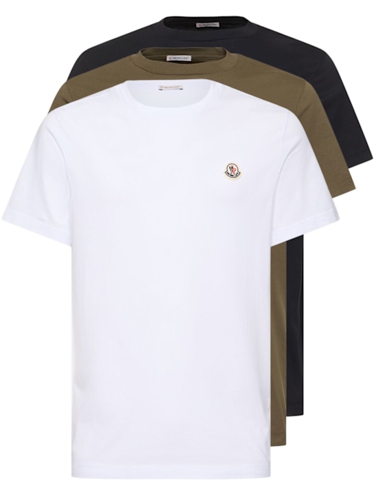 Moncler: Pack of 3 logo patch cotton t-shirts - White/Multi - men_0 | Luisa Via Roma
