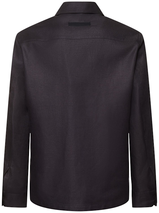Zegna: Oasi long sleeve linen overshirt - Blue - men_3 | Luisa Via Roma