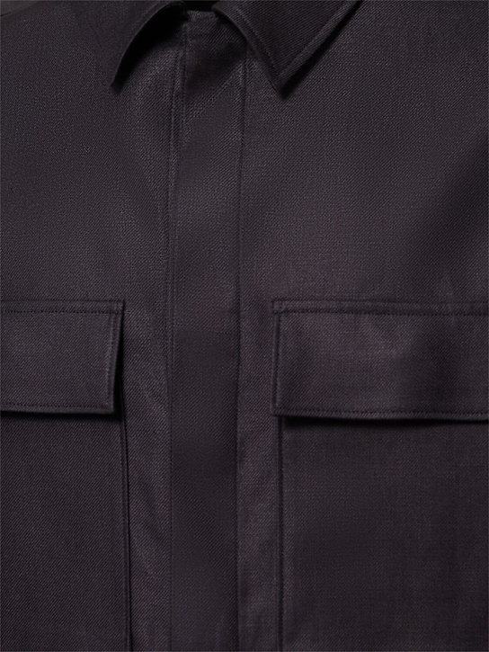 Zegna: Oasi long sleeve linen overshirt - Blue - men_4 | Luisa Via Roma