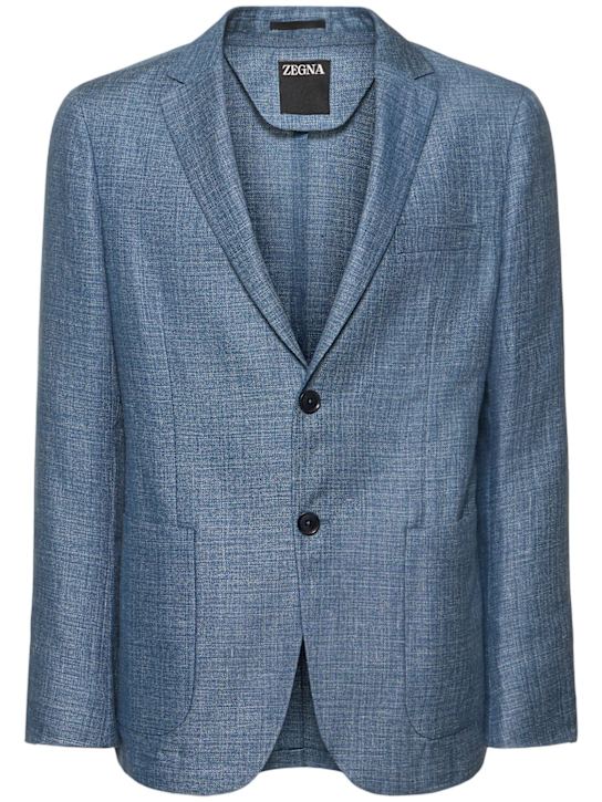 Zegna: Solid linen & wool shirt jacket - men_0 | Luisa Via Roma