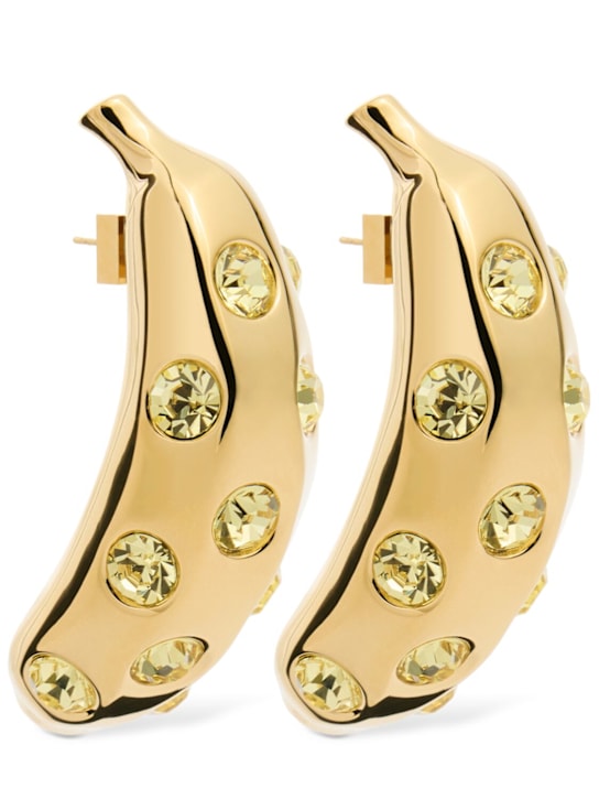 Jacquemus: Les Boucles Bananes stud earrings - Gold/Crystal - women_0 | Luisa Via Roma