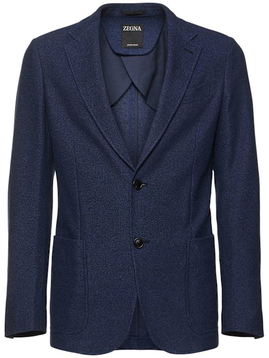 Zegna: 棉质平纹针织夹克 - 海军蓝 - men_0 | Luisa Via Roma