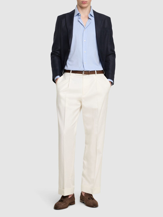 Zegna: Sartorial stretch cotton twill shirt - Light Blue - men_1 | Luisa Via Roma