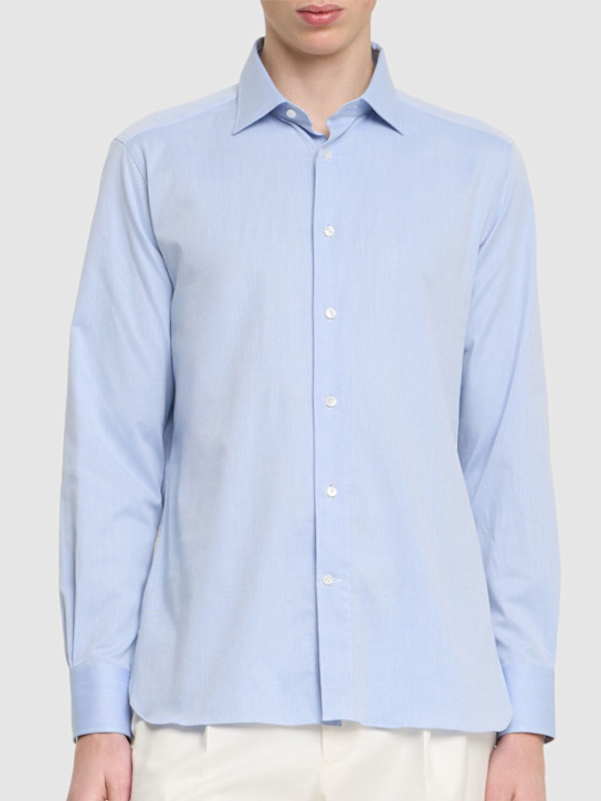 Zegna: Sartorial stretch cotton twill shirt - Light Blue - men_3 | Luisa Via Roma