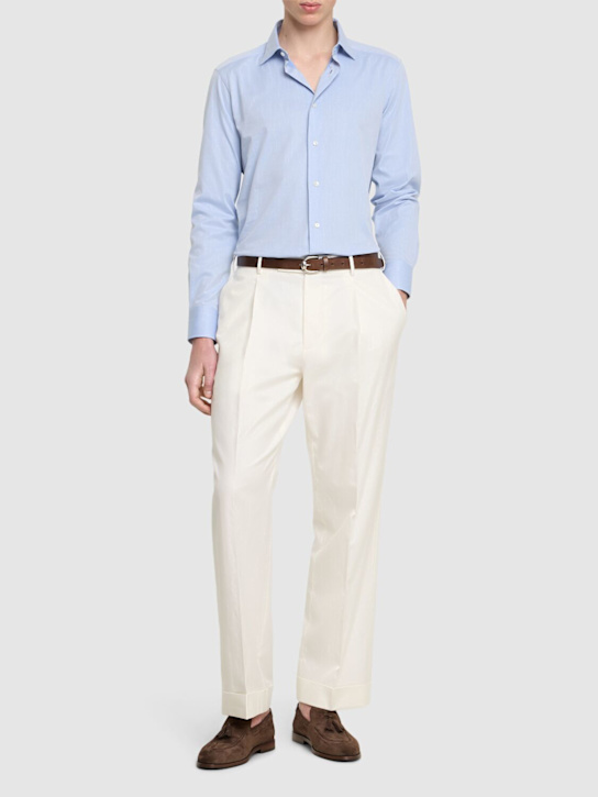 Zegna: Sartorial stretch cotton twill shirt - Light Blue - men_2 | Luisa Via Roma
