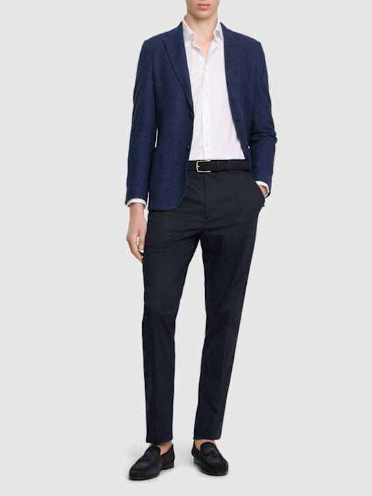 Zegna: Premium cotton blend pants - Navy - men_1 | Luisa Via Roma