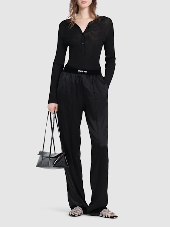 Tom Ford: Logo silk satin pajama pants - Black - women_1 | Luisa Via Roma