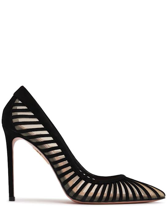 Aquazzura: 105mm Passions mesh & suede pumps - women_0 | Luisa Via Roma