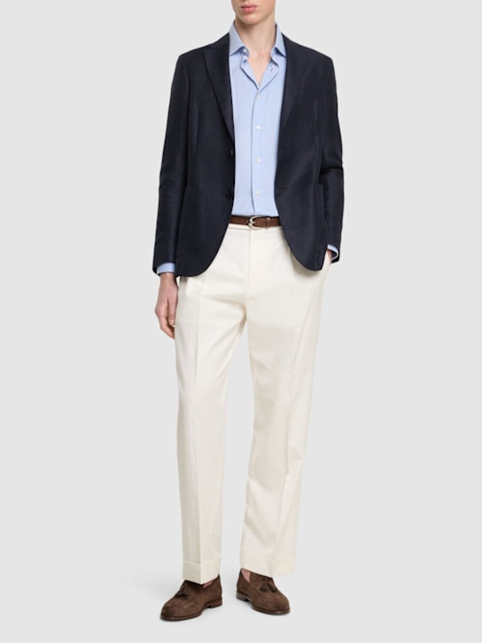 Zegna: Solid linen & wool shirt jacket - men_1 | Luisa Via Roma