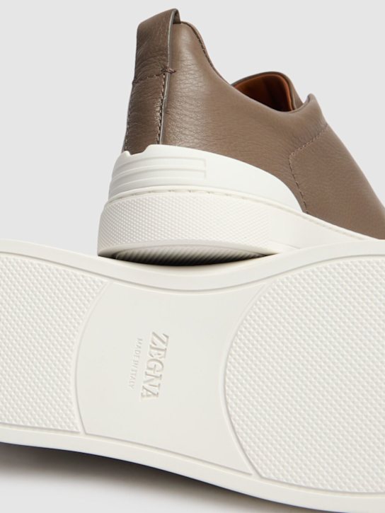 Zegna: Triple Stitch leather low-top sneakers - Taupe - men_2 | Luisa Via Roma