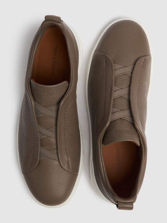 Zegna: Triple Stitch leather low-top sneakers - Taupe - men_3 | Luisa Via Roma