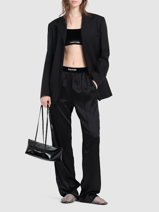 Tom Ford: Logo stretch velvet bra - Black - women_1 | Luisa Via Roma