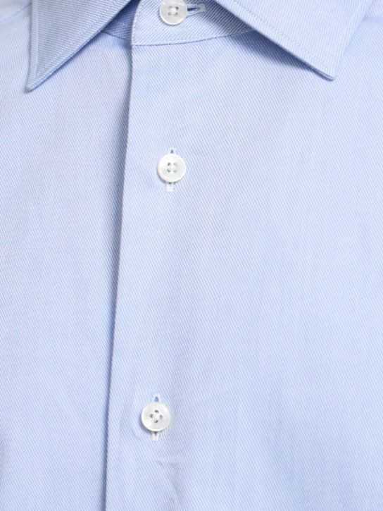 Zegna: Sartorial stretch cotton twill shirt - Light Blue - men_5 | Luisa Via Roma