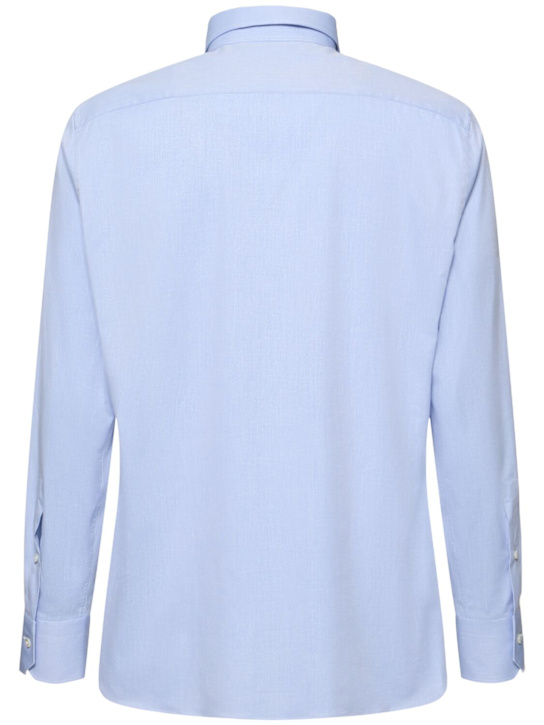 Zegna: Sartorial stretch cotton twill shirt - Light Blue - men_4 | Luisa Via Roma